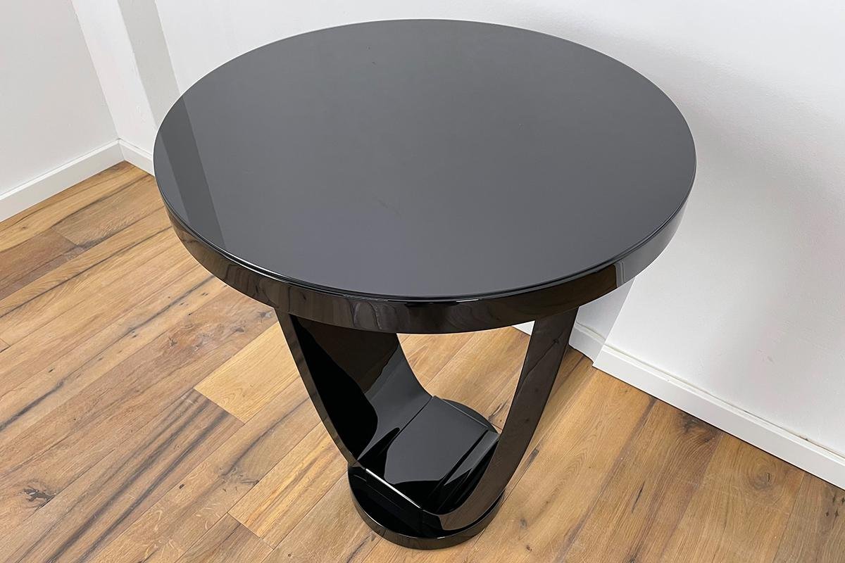 Art Deco Style Bistro Table with Black Piano Lacquer & Lacobel Glass Top