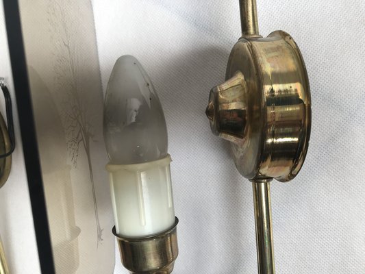 Art Deco Style Brass and Glass Wall Lights, 1960s, Set of 2-WQQ-1386289