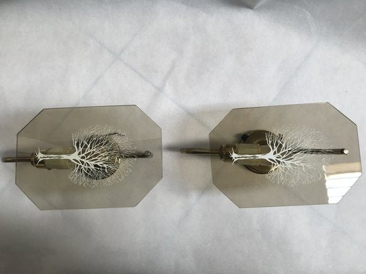 Art Deco Style Brass and Glass Wall Lights, 1960s, Set of 2-WQQ-1386289