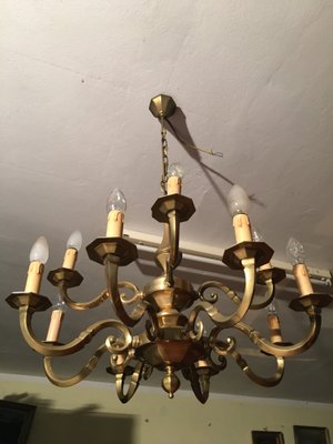 Art Deco Style Brass Chandelier, 1970s-WQQ-587177