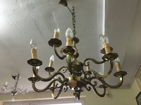 Art Deco Style Brass Chandelier, 1970s-WQQ-587177