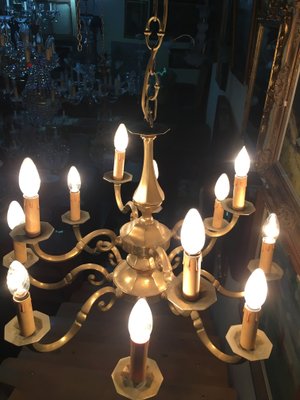 Art Deco Style Brass Chandelier, 1970s-WQQ-587177