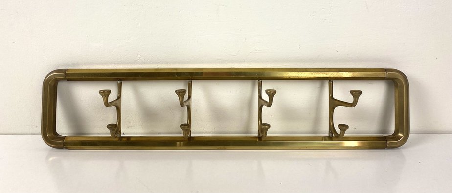 Art Deco Style Brass Coat Rack With Foldable Hooks, Austria, 1940s-WZZ-1274045