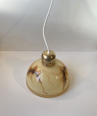 Art Deco Style Brass & Marble Glass Pendant Lamp, 1930s-LCR-1806424