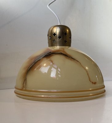 Art Deco Style Brass & Marble Glass Pendant Lamp, 1930s-LCR-1806424