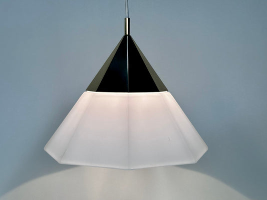 Art Deco Style Brass & Opaline Glass Pendant Lamp from Limburg, Germany, 1980s