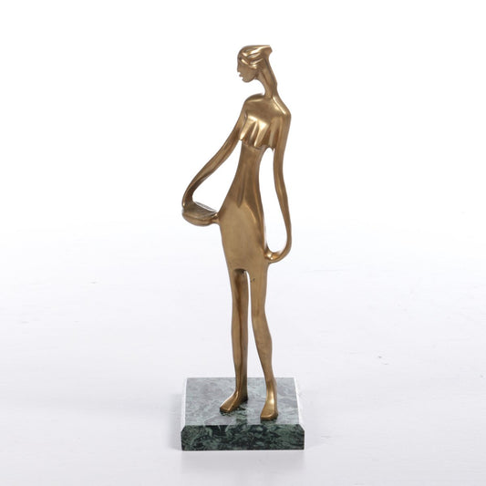 Art Deco Style Brass Statue of an African Woman on a Marble Base, 1970s