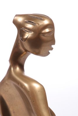 Art Deco Style Brass Statue of an African Woman on a Marble Base, 1970s-EZZ-1326184