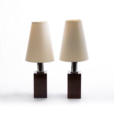 Art Deco Style Chrome, Wood & Veneer Table Lamps, 1950s, Set of 2-FSD-602569