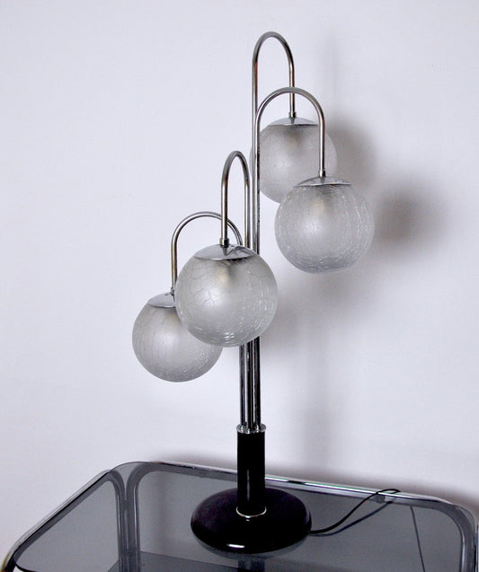 Art Deco Style Chromed Spiral Table Lamp with 4 Globes, 1970s