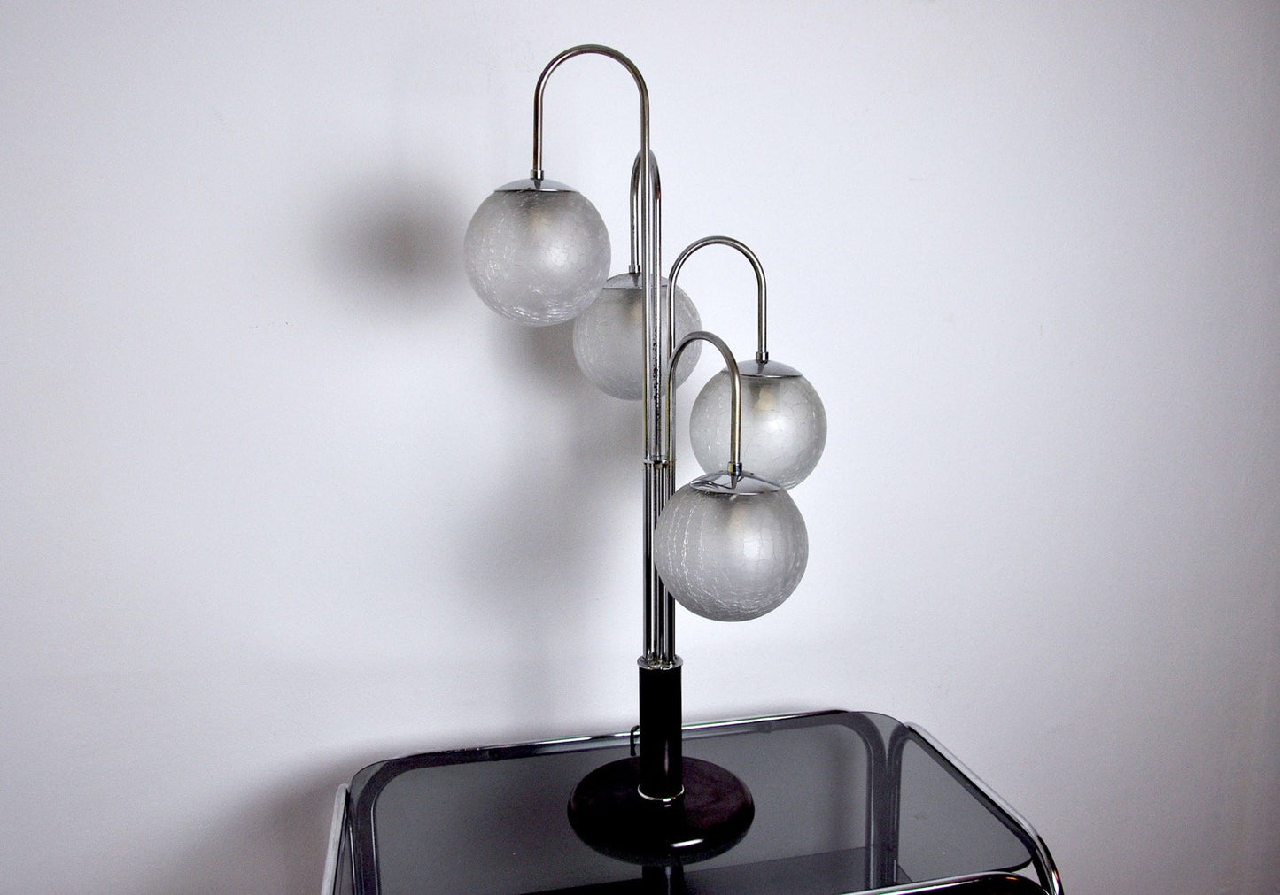 Art Deco Style Chromed Spiral Table Lamp with 4 Globes, 1970s