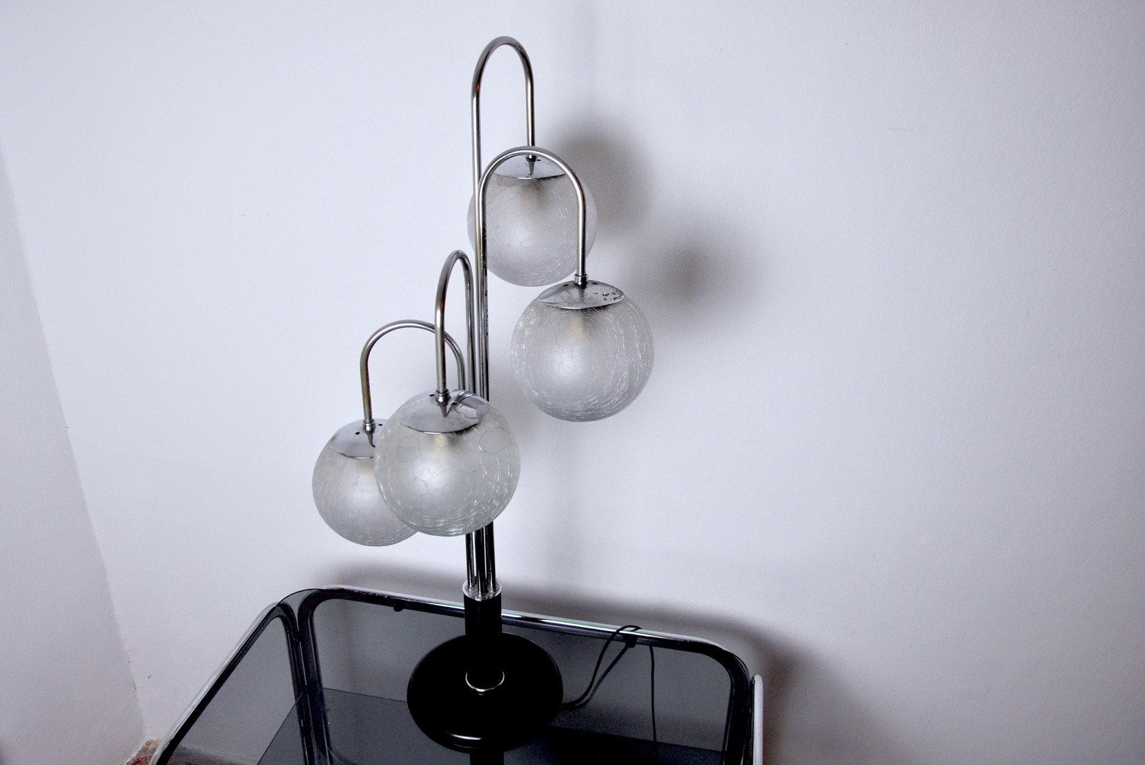 Art Deco Style Chromed Spiral Table Lamp with 4 Globes, 1970s