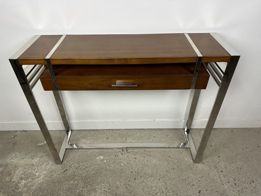 Art Deco Style Console in Wood and Chrome Metal, 1990-RWZ-2028278