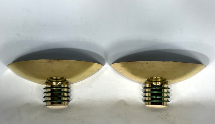 Art Deco Style Gilded Metal and Glass Sconces by SCE, France. 1970s, Set of 2-OT-1402676