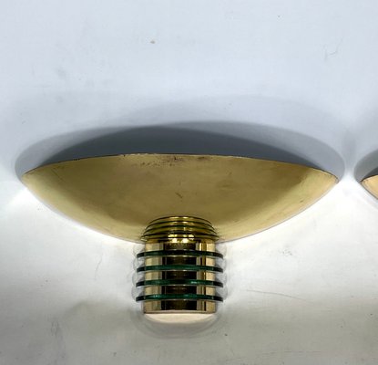 Art Deco Style Gilded Metal and Glass Sconces by SCE, France. 1970s, Set of 2-OT-1402676