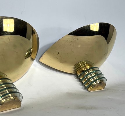 Art Deco Style Gilded Metal and Glass Sconces by SCE, France. 1970s, Set of 2-OT-1402676