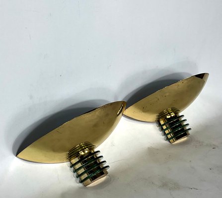 Art Deco Style Gilded Metal and Glass Sconces by SCE, France. 1970s, Set of 2-OT-1402676