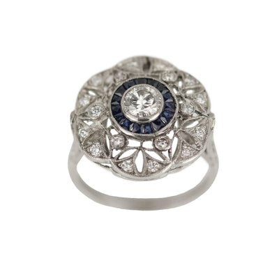 Art Deco Style Ring in 900 Platinum with Diamonds and Sapphires-WMV-1761365