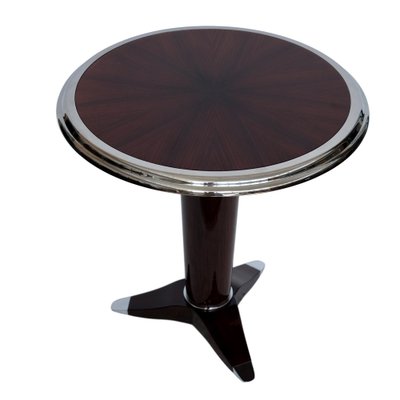 Art Deco Style Round Side Table in Lacquered Mahogany and Chrome, 1990s-CXC-1755063