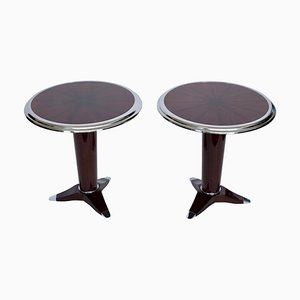 Art Deco Style Round Side Table in Lacquered Mahogany and Chrome, 1990s-CXC-1755063