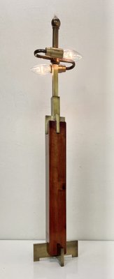 Art Deco Style Teak and Brass Skyscraper Table Lamp, 1980s-WZZ-1726357