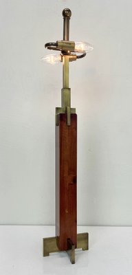 Art Deco Style Teak and Brass Skyscraper Table Lamp, 1980s-WZZ-1726357