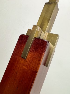 Art Deco Style Teak and Brass Skyscraper Table Lamp, 1980s-WZZ-1726357