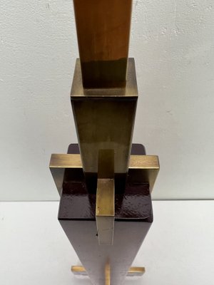 Art Deco Style Teak and Brass Skyscraper Table Lamp, 1980s-WZZ-1726357