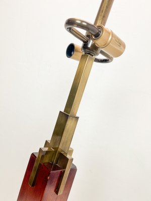 Art Deco Style Teak and Brass Skyscraper Table Lamp, 1980s-WZZ-1726357