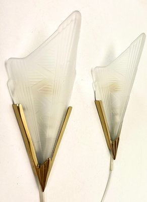 Art Deco Style Triangle Glass Brass Wall Lights Sconces, Sweden, 1980s, Set of 2-WZZ-1440853