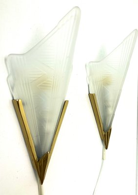 Art Deco Style Triangle Glass Brass Wall Lights Sconces, Sweden, 1980s, Set of 2-WZZ-1440853