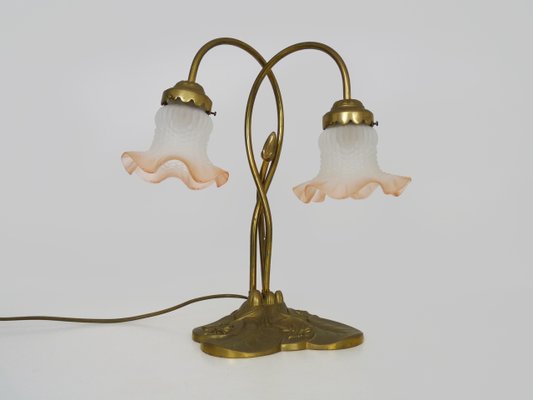 Art Deco Style Water Lily Base Lamp with Two Branches, 1970s-MZP-2034877