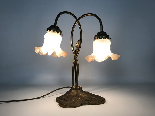 Art Deco Style Water Lily Base Lamp with Two Branches, 1970s-MZP-2034877