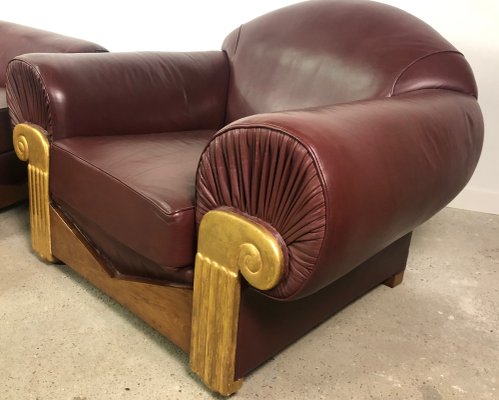 Art Deco Style Wooden and Leather Chairs, 1940s, Set of 2-RWZ-981730