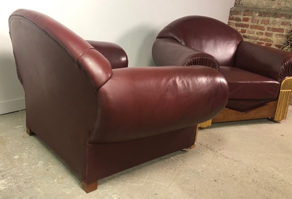 Art Deco Style Wooden and Leather Chairs, 1940s, Set of 2-RWZ-981730