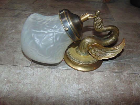 Art Deco Swan Shaped Wall Lamp in Brass-CAQ-1279768