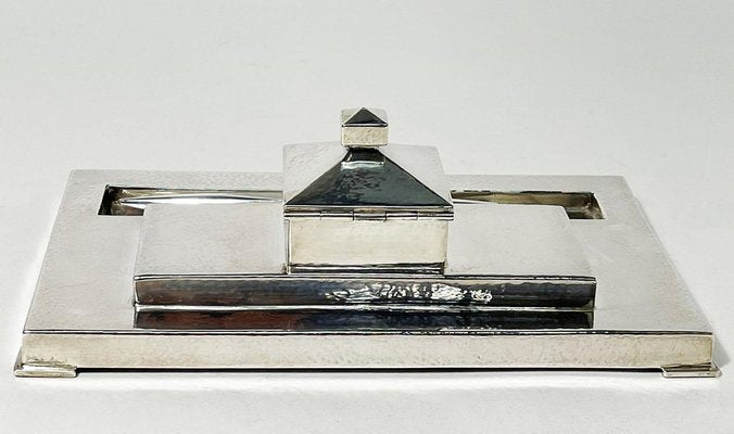 Art-Deco Swedish Hammered Silver Inkwell with Silver Pen, Set of 2-UCH-1224401