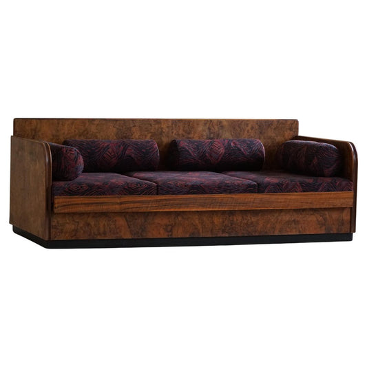 Art Deco Swedish Sculptural Sofa in Walnut & Burl, 1940s