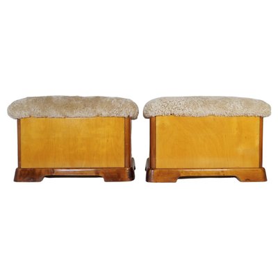 Art Deco Swedish Stools in Lacquered Birch and Mahogany and Sheepskin Seat, 1940s, Set of 2-UYK-1266794