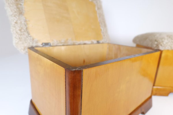 Art Deco Swedish Stools in Lacquered Birch and Mahogany and Sheepskin Seat, 1940s, Set of 2-UYK-1266794