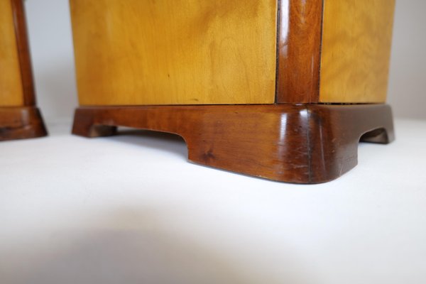 Art Deco Swedish Stools in Lacquered Birch and Mahogany and Sheepskin Seat, 1940s, Set of 2-UYK-1266794