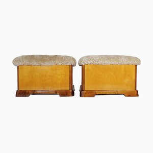 Art Deco Swedish Stools in Lacquered Birch and Mahogany and Sheepskin Seat, 1940s, Set of 2-UYK-1266794