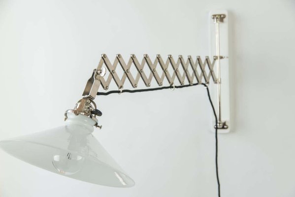 Art Deco Swiveling and Extendable Nickel Wall Lamp with Glass Shade, 1920s-SPD-1130983