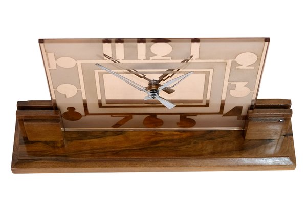 Art Deco Table Clock with Rosaline Glass and Numerals, 1930s-CXC-1748802