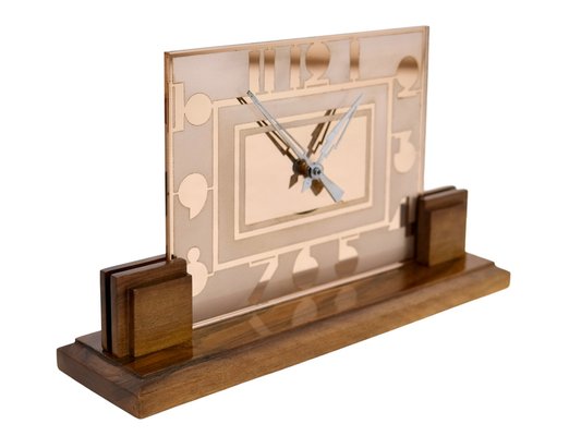 Art Deco Table Clock with Rosaline Glass and Numerals, 1930s-CXC-1748802