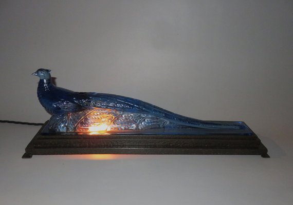 Art Deco Table Lamp in Blue Glass from Verlys France, 1920s-EY-1451571