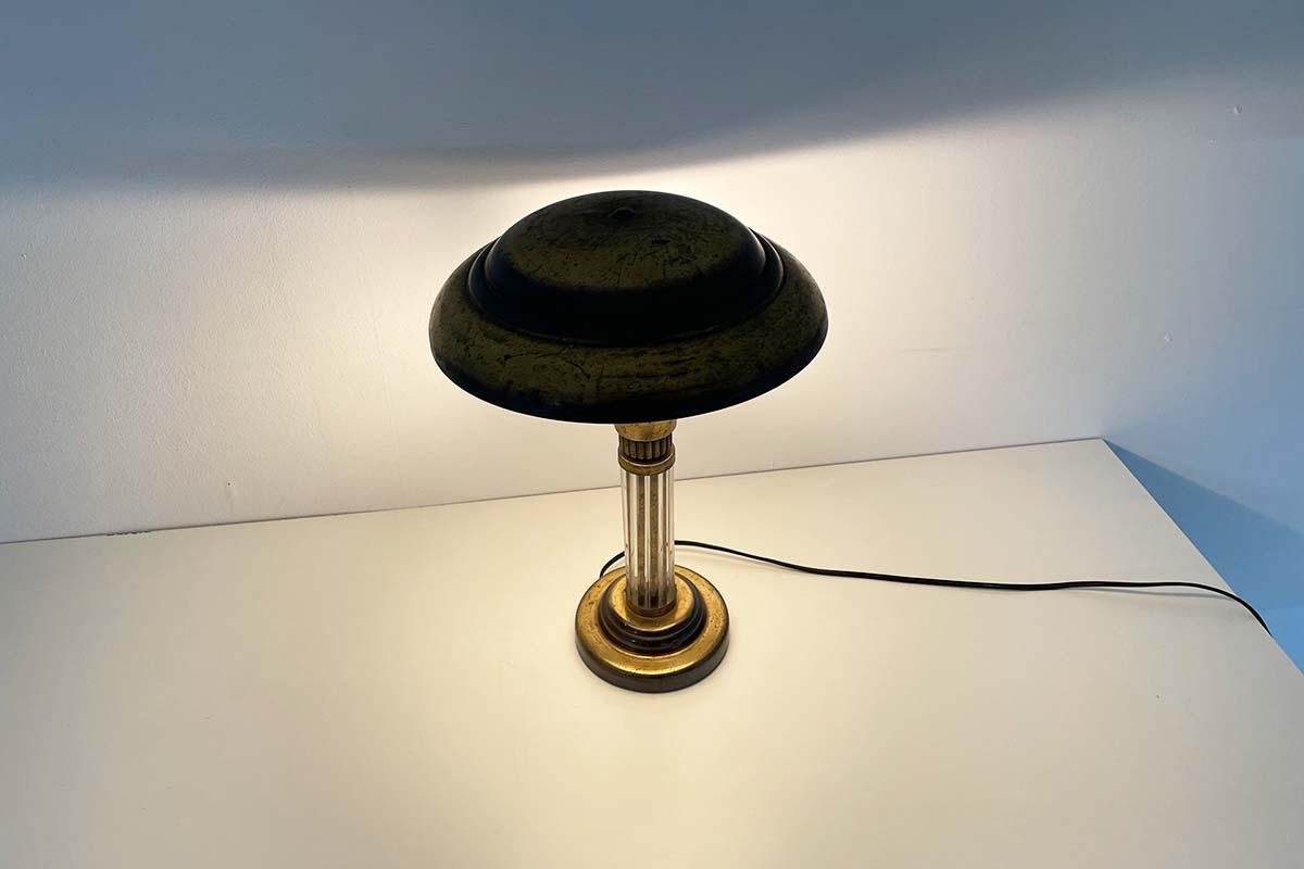 Art Deco Table Lamp in Brass with Glass Rods