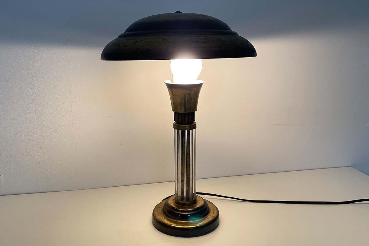 Art Deco Table Lamp in Brass with Glass Rods