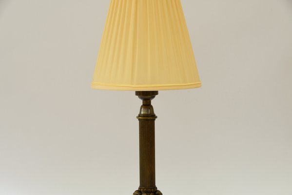 Art Deco Table Lamp with Capricorn Head & Fabric Shade, Vienna, 1920s-SPD-1723213