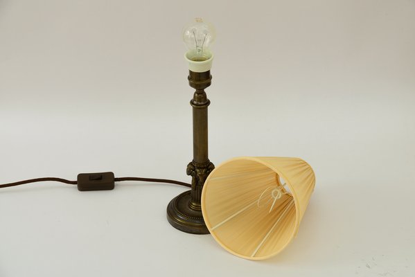 Art Deco Table Lamp with Capricorn Head & Fabric Shade, Vienna, 1920s-SPD-1723213